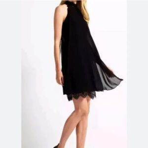 Lipsy London Halter Neck Lace Hem Black Swing Dress